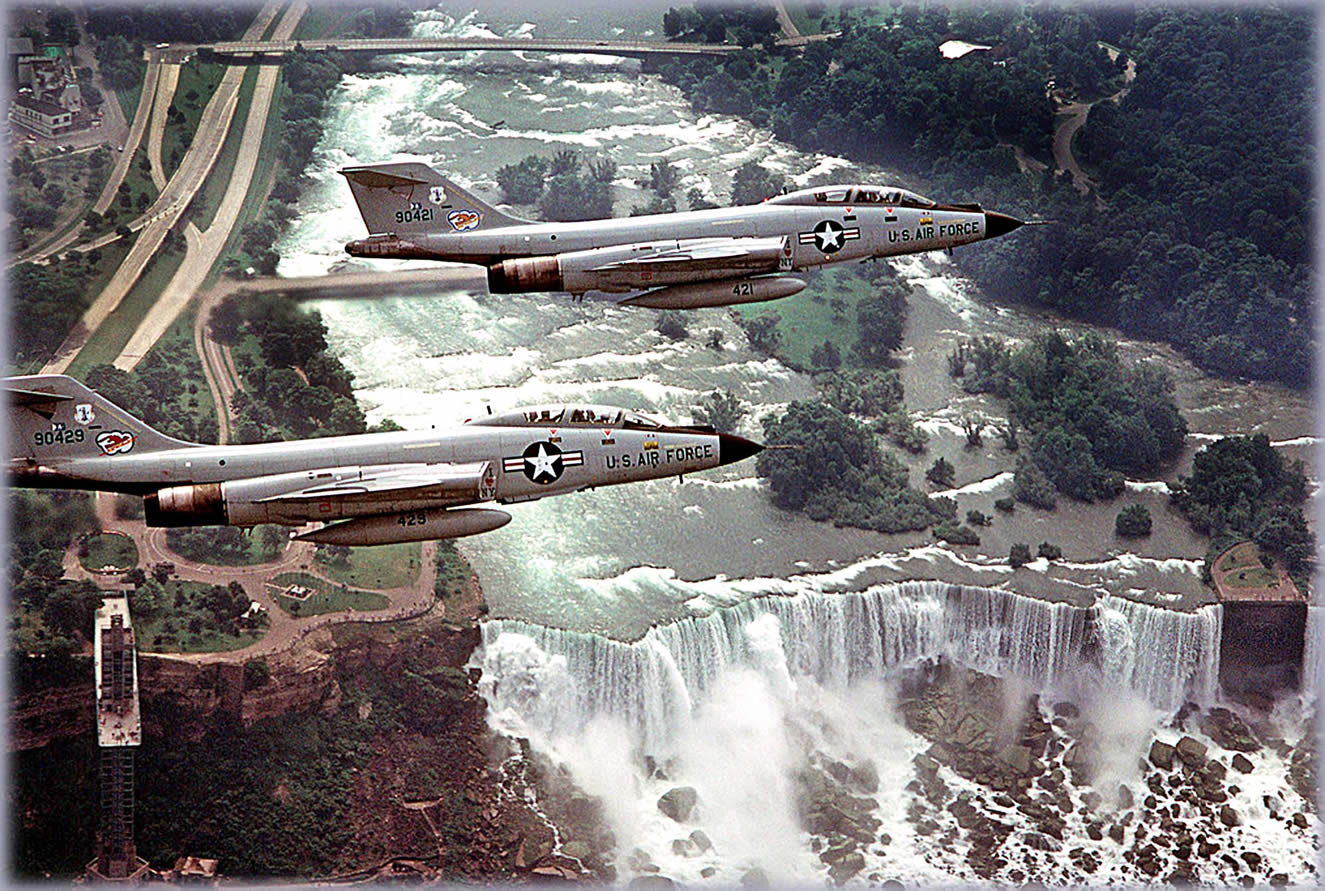 Jet flying over Niagara Falls