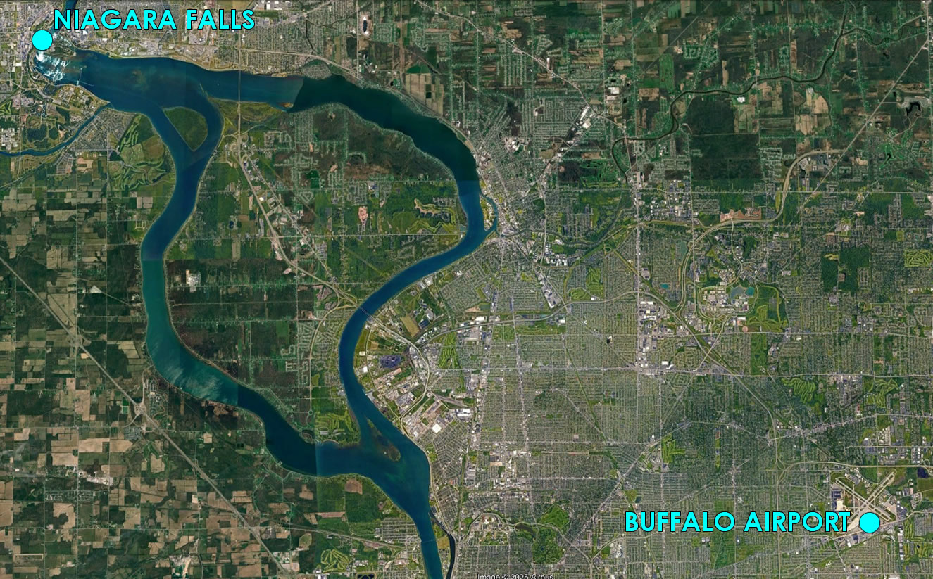 Buffalo Airport to Niagara Falls map